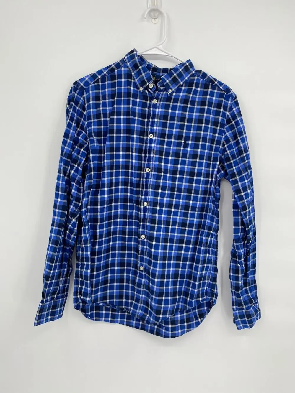 Ralph Lauren Boys XL 18-20 Blue Plaid Long Sleeve Button Front